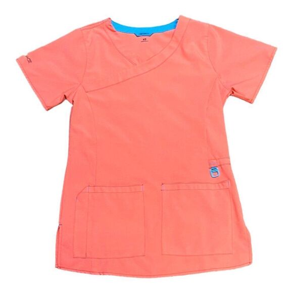Carhartt Force Women's XS Coral Peach Scrub Top Pocket Quick-Dry Performance - Picture 1 of 7